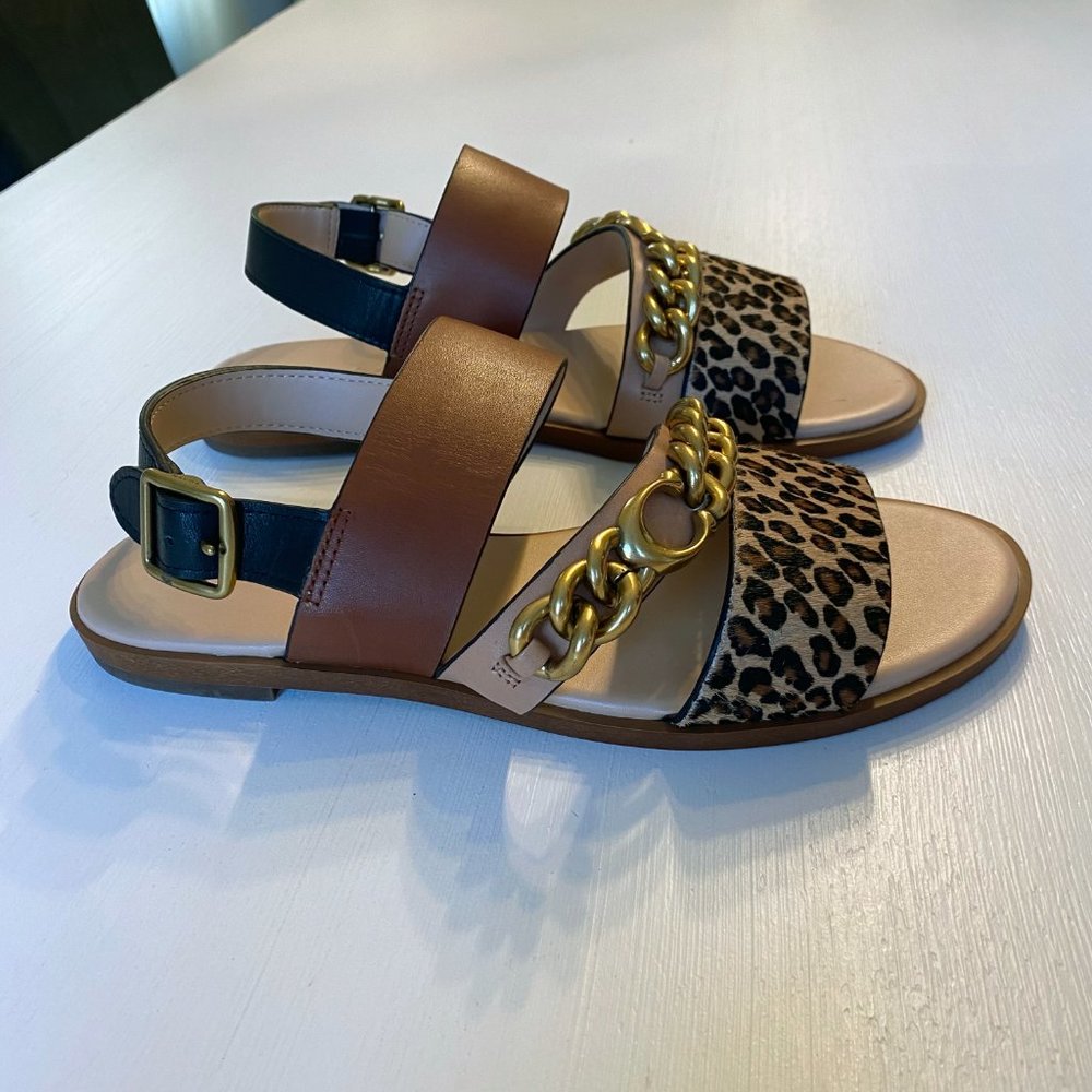 Coach Heather Leopard Print Calf Hair Leather Sandals G4777 US Size 5 B EU 35.5 - Picture 5 of 13